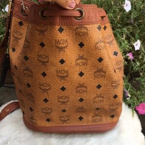 MCM Tan Leather Bucket Backpack